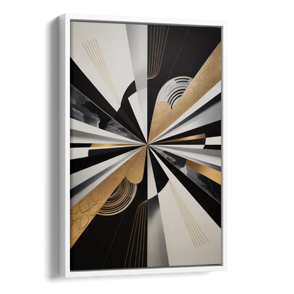 Elegant Geometric Black White and Gold Abstract Side - White Canvas Wall Art