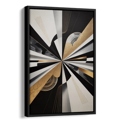 Elegant Geometric Black White and Gold Abstract Side - Black Canvas Wall Art