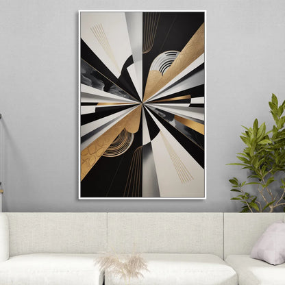 Elegant Geometric Black White and Gold Abstract Sitting Room - White Canvas Wall Art