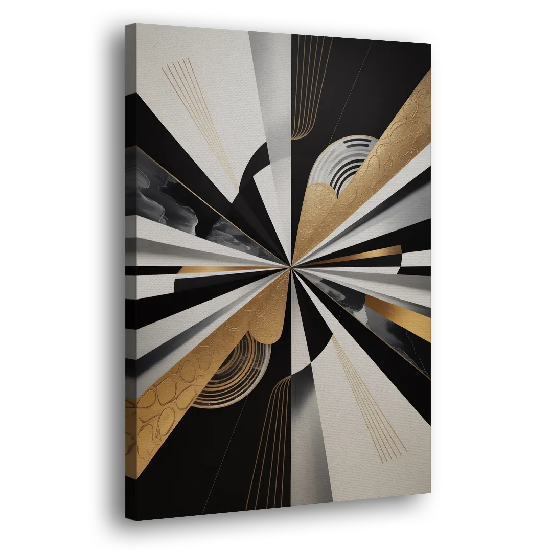 Elegant Geometric Black White and Gold Abstract Side - Canvas Wall Art