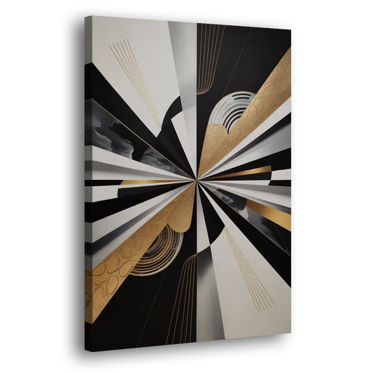 Elegant Geometric Black White and Gold Abstract Side - Canvas Wall Art
