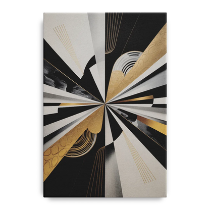 Elegant Geometric Black White and Gold Abstract Front - Canvas Wall Art