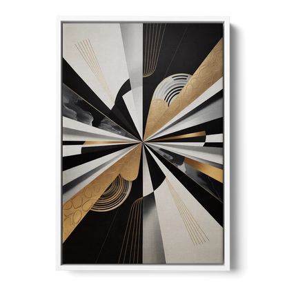 Elegant Geometric Black White and Gold Abstract Front - White Canvas Wall Art