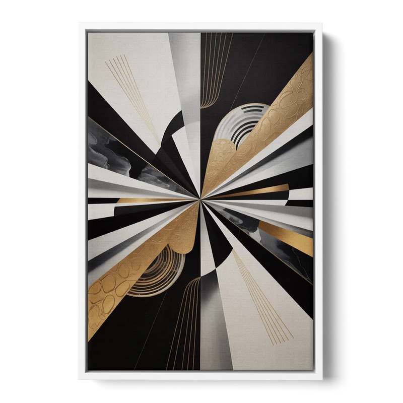 Elegant Geometric Black White and Gold Abstract Front - White Canvas Wall Art