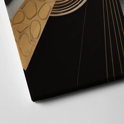 Elegant Geometric Black White and Gold Abstract Canvas Close Up
