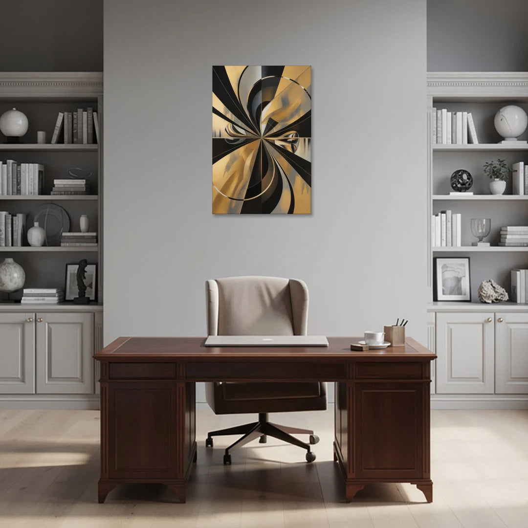 Elegant Geometric Black and Gold Abstract - Canvas Wall Art - Office - 24x36