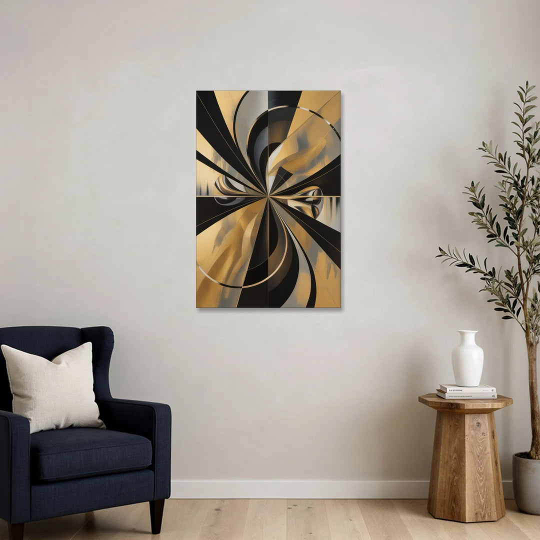 Elegant Geometric Black and Gold Abstract - Canvas Wall Art - Sofa - 24x36