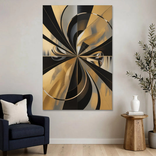 Elegant Geometric Black and Gold Abstract - Canvas Wall Art - Sofa - 40x60