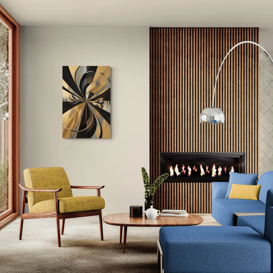 Elegant Geometric Black and Gold Abstract - Canvas Wall Art Living Room
