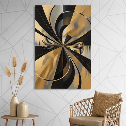 Elegant Geometric Black and Gold Abstract Sitting Room - Canvas Wall Art