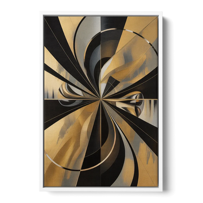 Elegant Geometric Black and Gold Abstract - White Frame Canvas