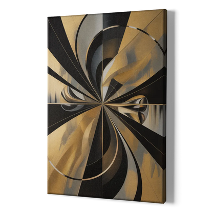 Elegant Geometric Black and Gold Abstract - Canvas Print Art Sides