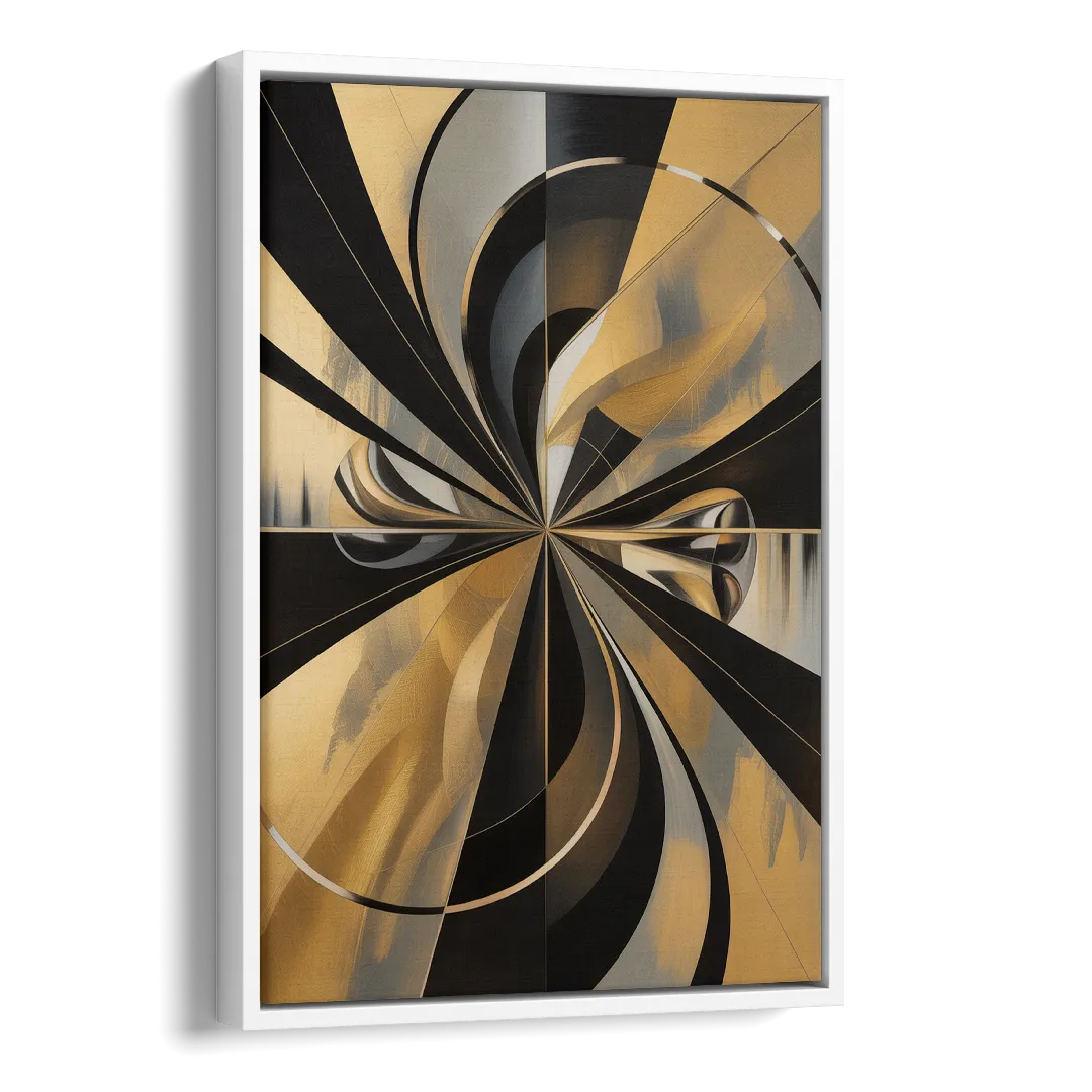 Elegant Geometric Black and Gold Abstract Side - White Canvas Wall Art