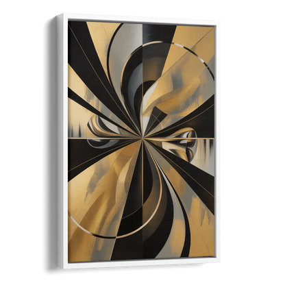 Elegant Geometric Black and Gold Abstract Side - White Canvas Wall Art