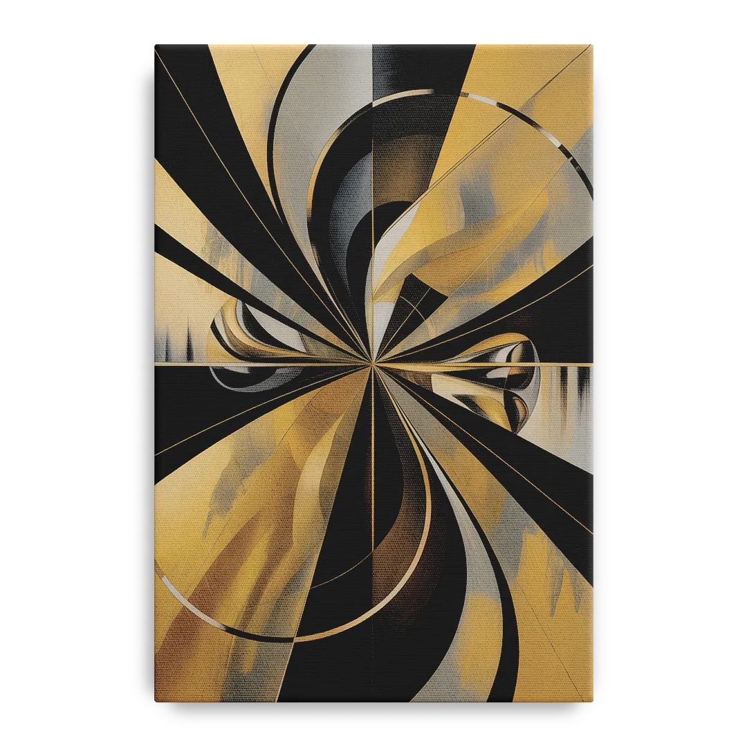 Elegant Geometric Black and Gold Abstract Front - Canvas Wall Art
