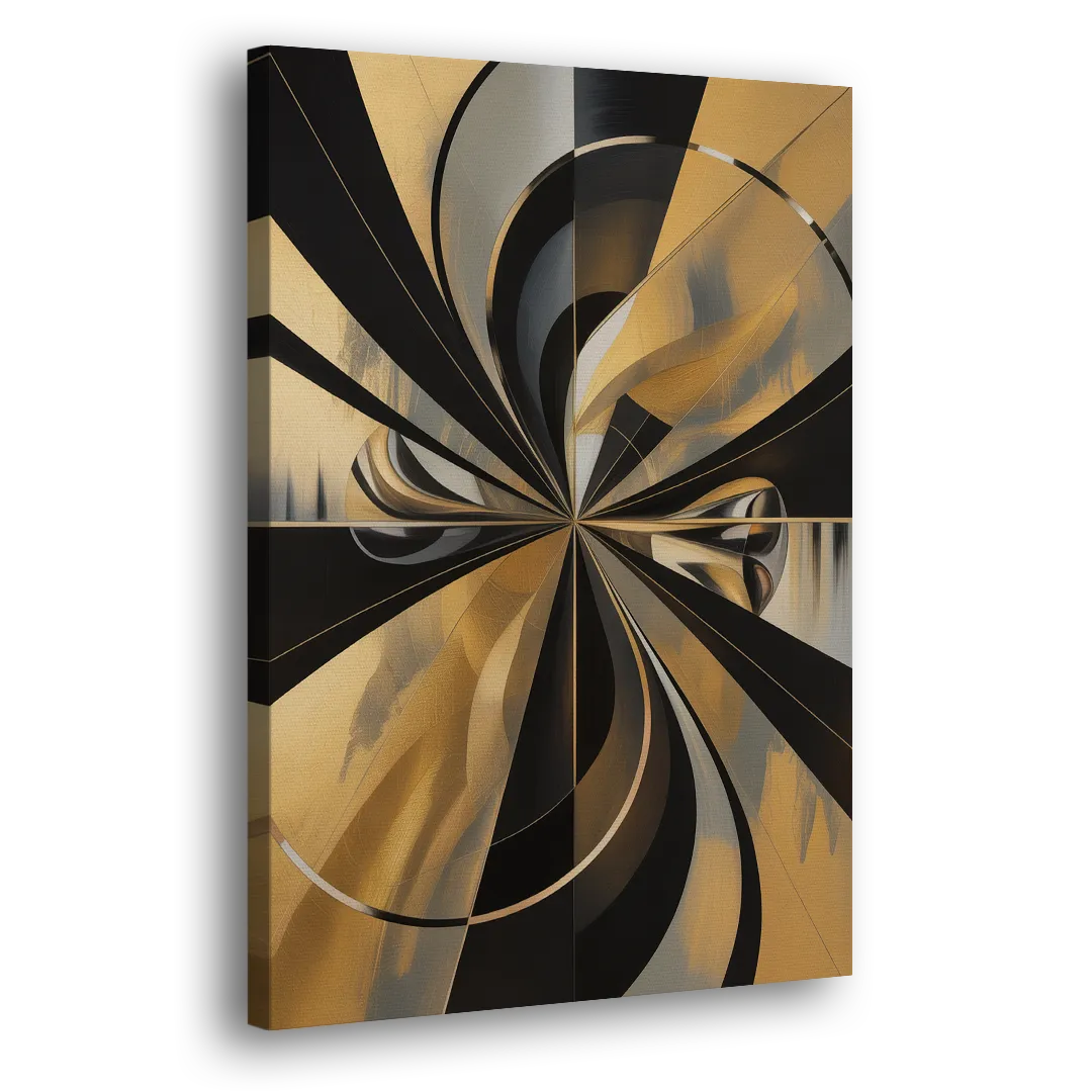 Elegant Geometric Black and Gold Abstract Side - Canvas Wall Art