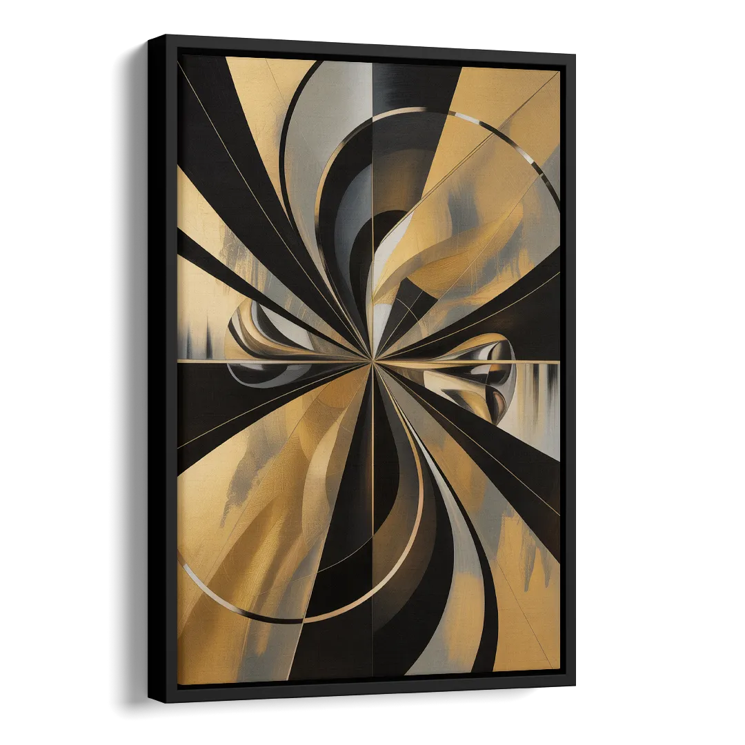 Elegant Geometric Black and Gold Abstract Side - Black Canvas Wall Art