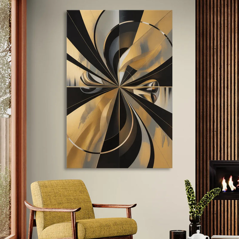 Elegant Geometric Black and Gold Abstract Living Room - Canvas Wall Art