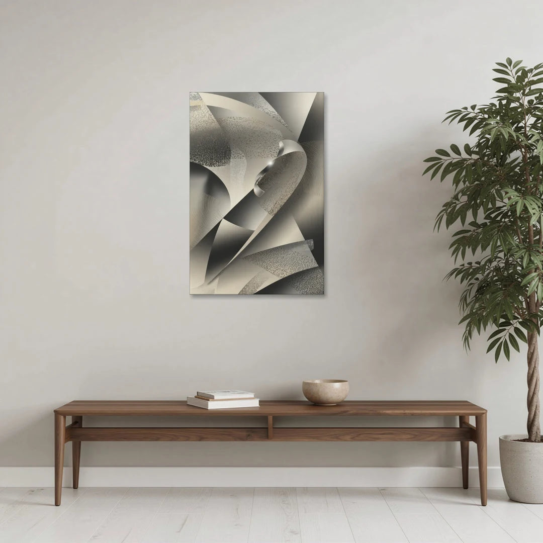 Elegant Geometric Flow Grey and Silver Abstract - Canvas Wall Art - Coffee Table - 24x36