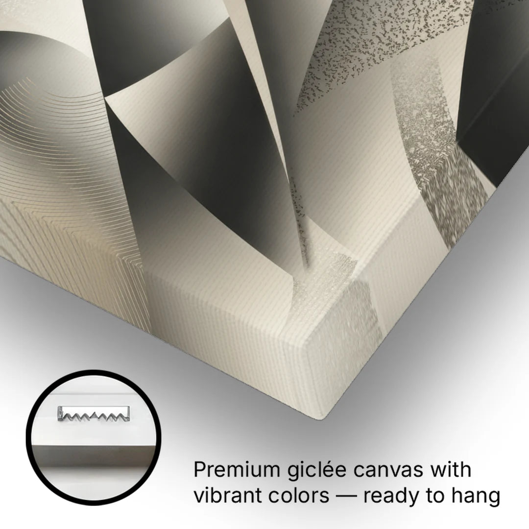 Elegant Geometric Flow Grey and Silver Abstract - Canvas Wall Art - Gallery Wrap Corner