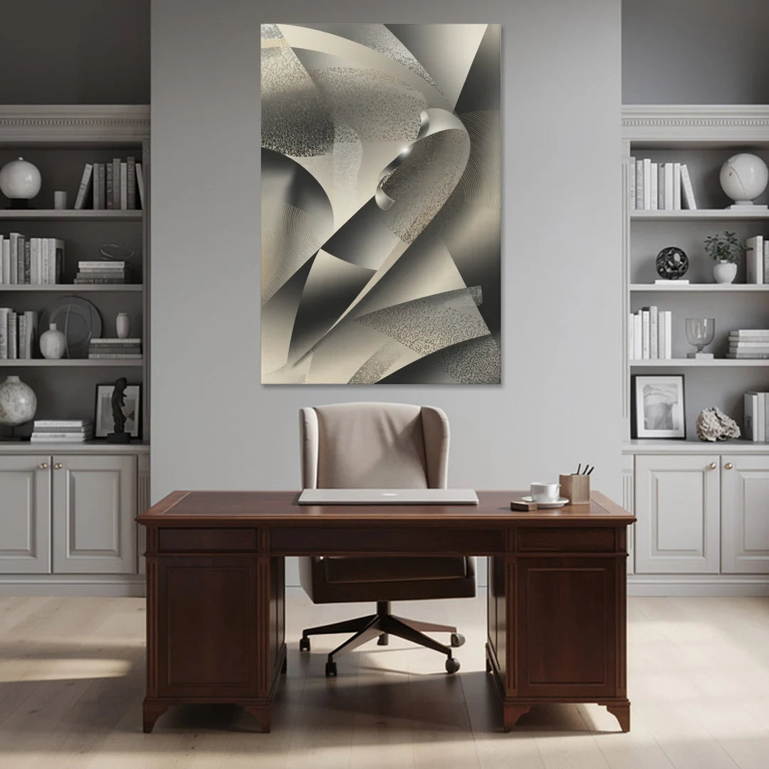 Elegant Geometric Flow Grey and Silver Abstract - Canvas Wall Art - Office - 40x60