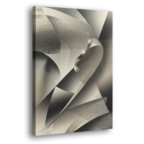 Elegant Geometric Flow Grey and Silver Abstract - Canvas Wall Art - Side