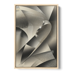 Elegant Geometric Flow Grey and Silver Abstract - Oak Framed Canvas Wall Art - Front