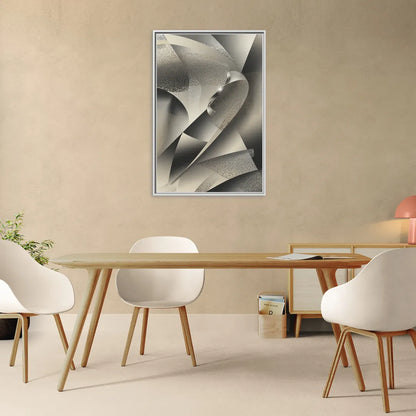 Elegant Geometric Flow Grey and Silver Abstract - Living Room White Frame Canvas