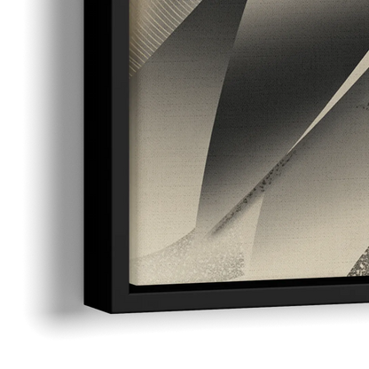Elegant Geometric Flow Grey and Silver Abstract - Close-Up Black Frame Canvas