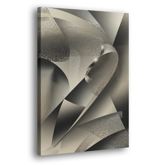 Elegant Geometric Flow Grey and Silver Abstract Side - Canvas Wall Art