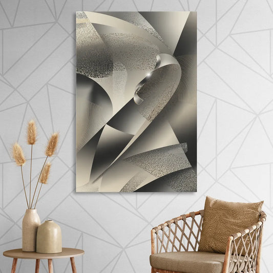 Elegant Geometric Flow Grey and Silver Abstract Living Room - Canvas Wall Art