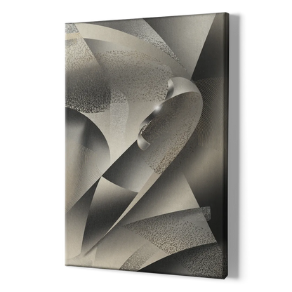 Elegant Geometric Flow Grey and Silver Abstract - Canvas Print Art Sides