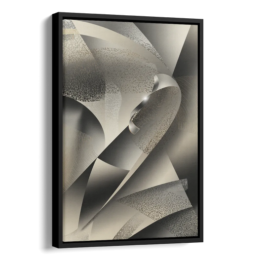 Elegant Geometric Flow Grey and Silver Abstract Side - Black Canvas Wall Art