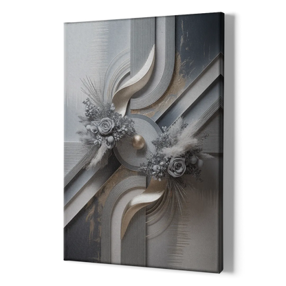 Elegant Geometric Grey and Silver Abstract - Canvas Print Art Sides