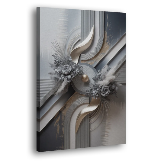 Elegant Geometric Grey and Silver Abstract Side - Canvas Wall Art