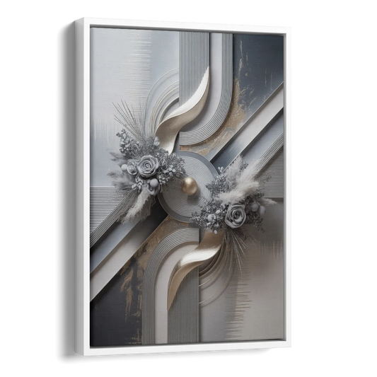 Elegant Geometric Grey and Silver Abstract Side - White Canvas Wall Art