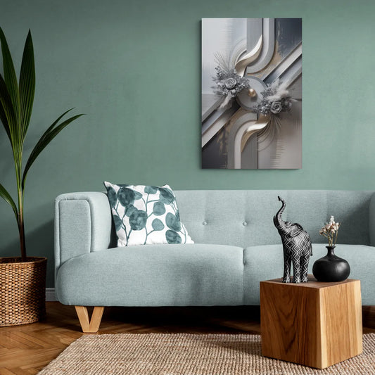 Elegant Geometric Grey and Silver Abstract - Canvas Wall Art Living Room