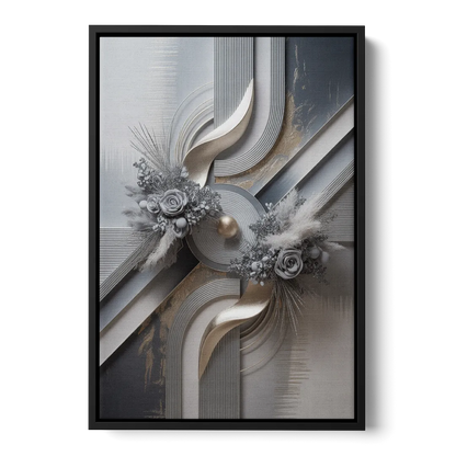 Elegant Geometric Grey and Silver Abstract - Black Frame Canvas
