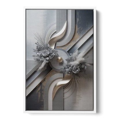 Elegant Geometric Grey and Silver Abstract - White Frame Canvas