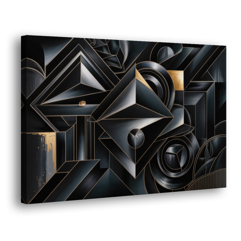 Elegant Geometric Harmony Black Abstract - Canvas Wall Art - Side