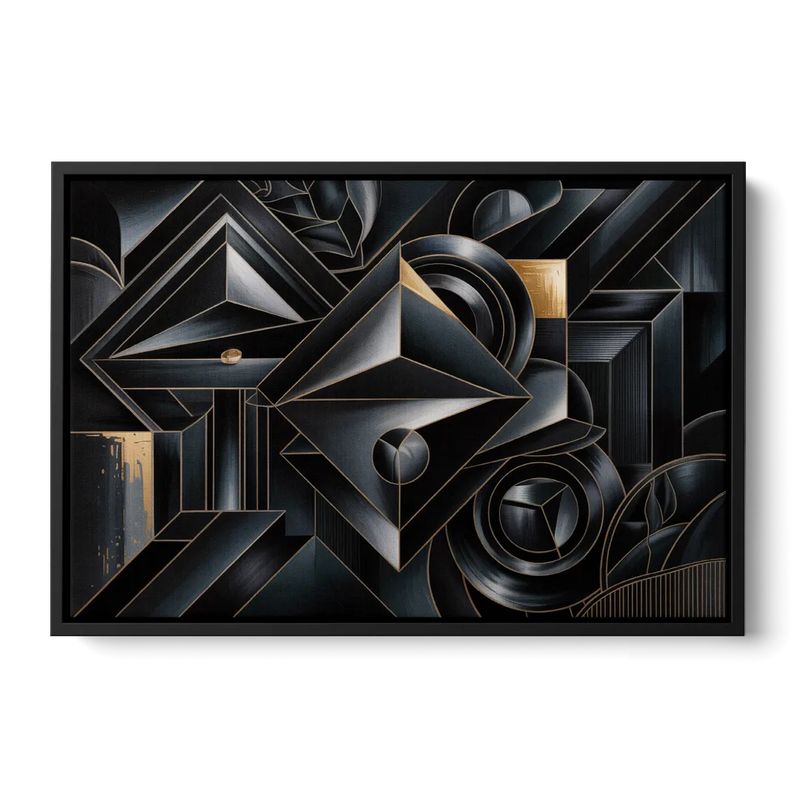 Elegant Geometric Harmony Black Abstract Front - Black Canvas Wall Art