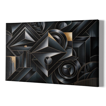 Elegant Geometric Harmony Black Abstract - Canvas Print Art Sides