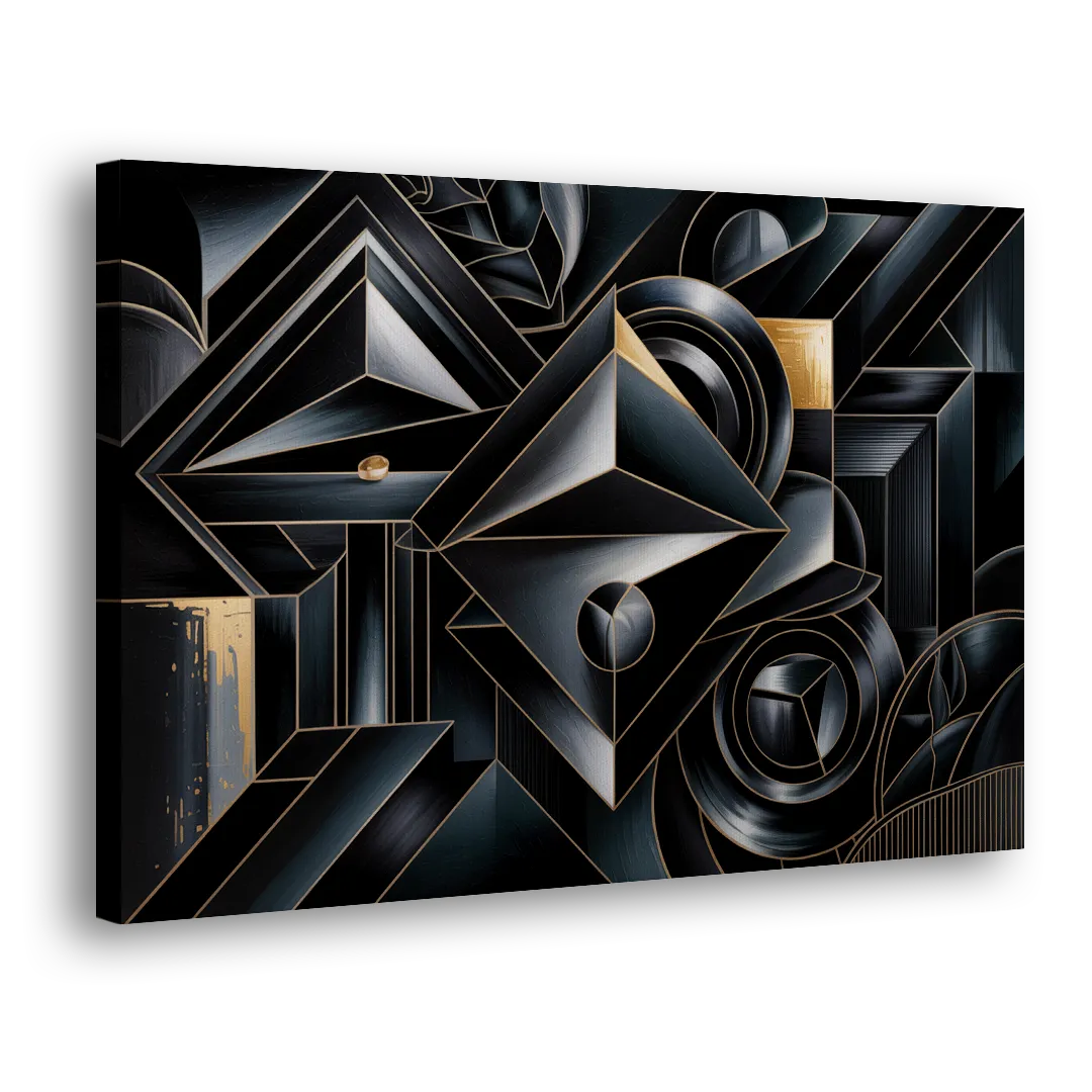 Elegant Geometric Harmony Black Abstract Side - Canvas Wall Art