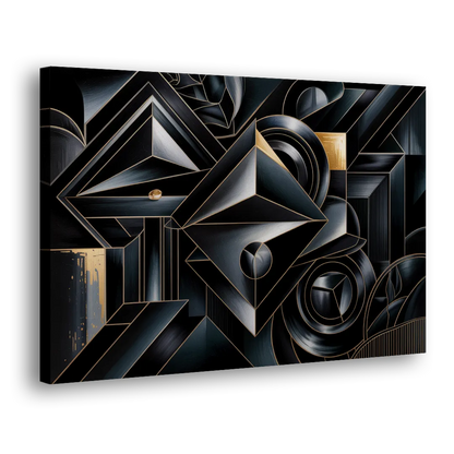 Elegant Geometric Harmony Black Abstract Side - Canvas Wall Art