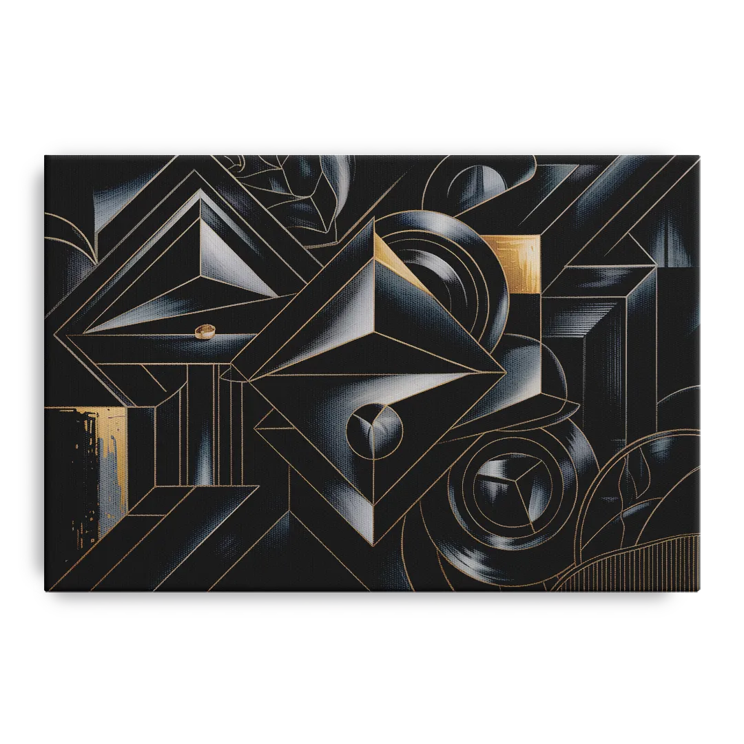 Elegant Geometric Harmony Black Abstract Front - Canvas Wall Art