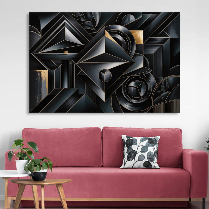 Elegant Geometric Harmony Black Abstract Sitting Room - Canvas Wall Art