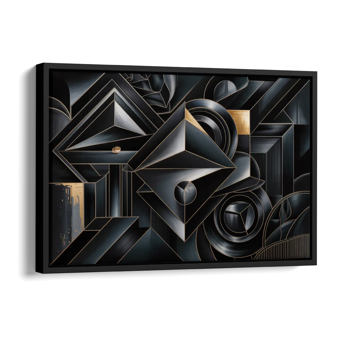 Elegant Geometric Harmony Black Abstract Side - Black Canvas Wall Art