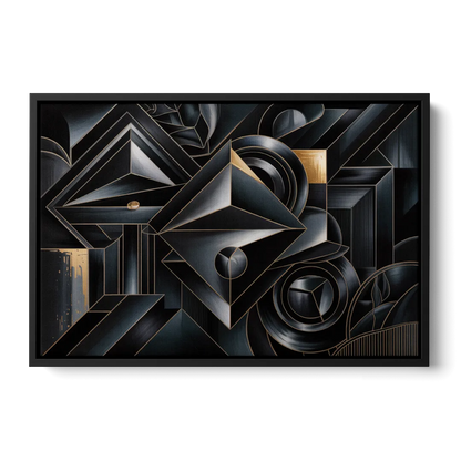 Elegant Geometric Harmony Black Abstract - Black Frame Canvas