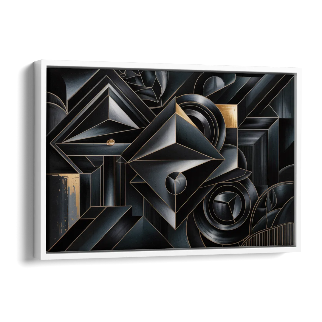 Elegant Geometric Harmony Black Abstract Side - White Canvas Wall Art