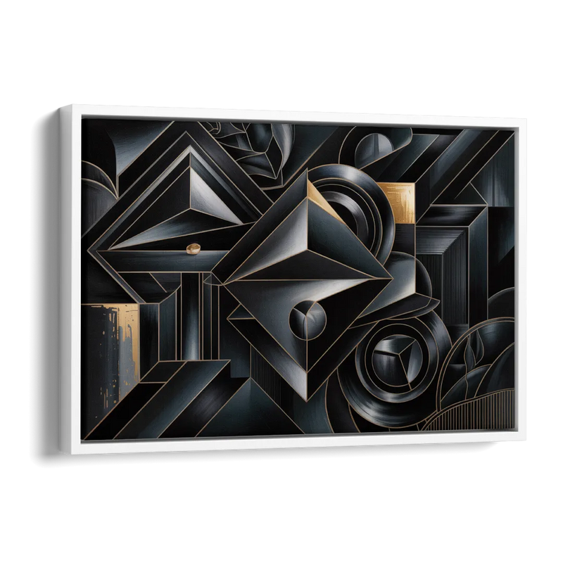 Elegant Geometric Harmony Black Abstract Side - White Canvas Wall Art